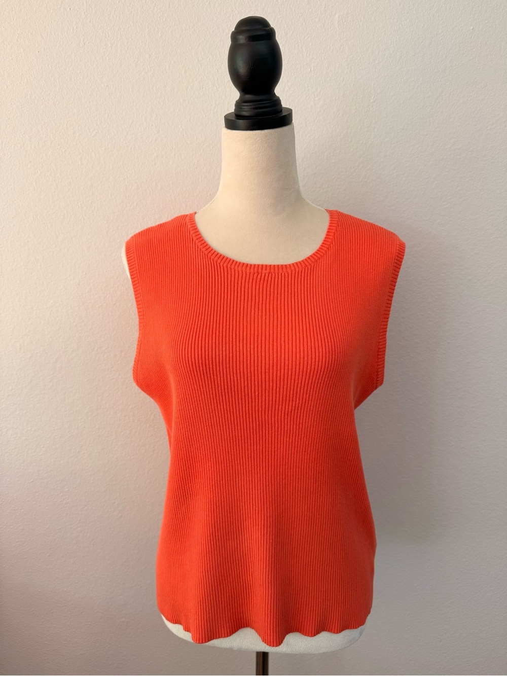 Lauren Ralph Lauren Orange Ribbed Knit Cotton Sleeveless Top